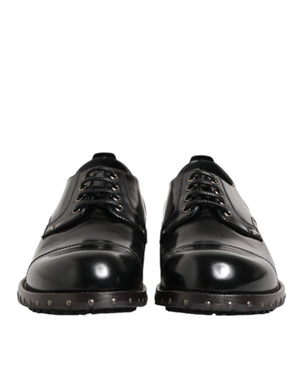 Dolce & Gabbana Black Leather Studded Men Formal Derby Shoes