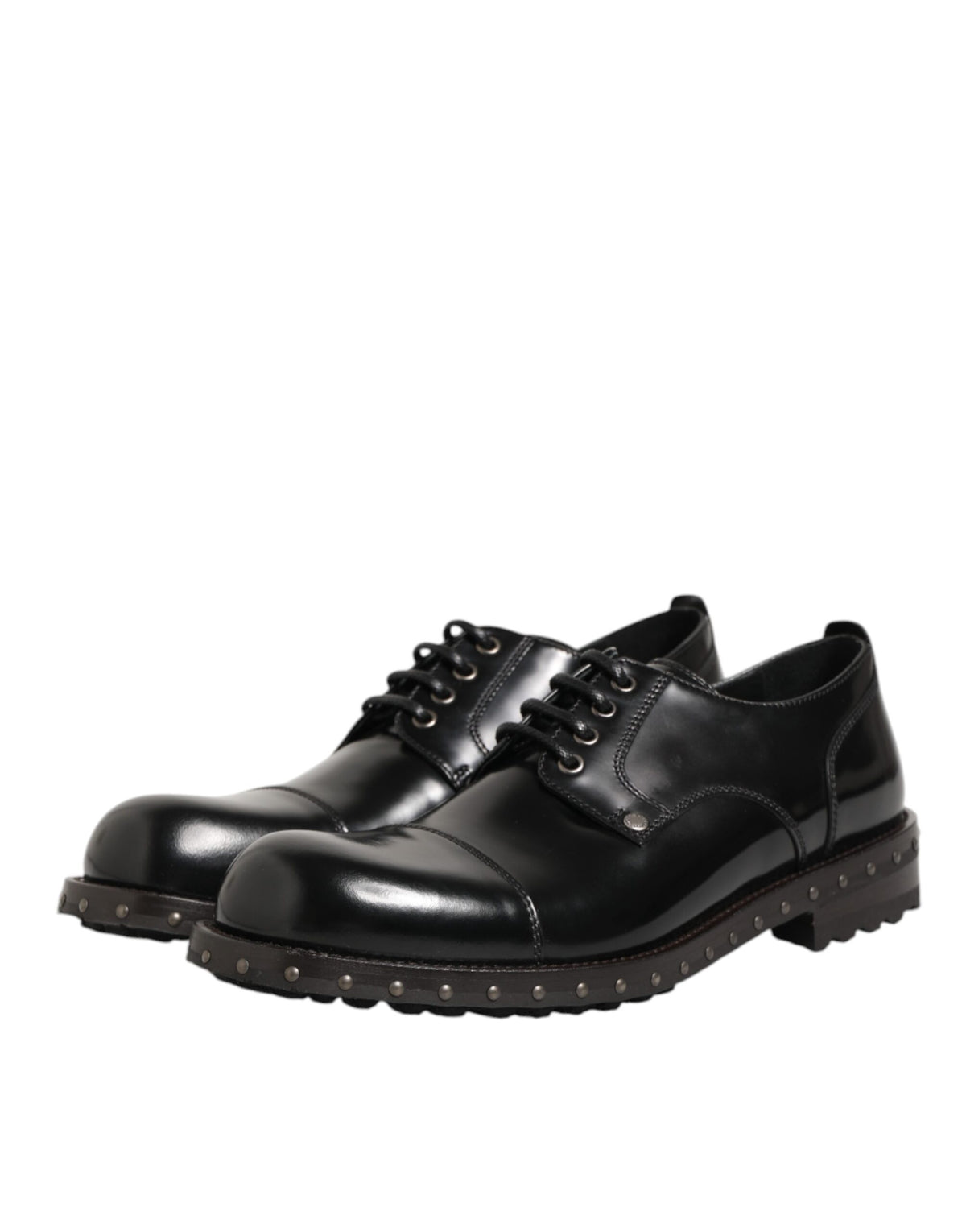 Dolce & Gabbana Black Leather Studded Men Formal Derby Shoes