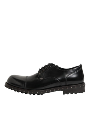 Dolce & Gabbana Black Leather Studded Men Formal Derby Shoes