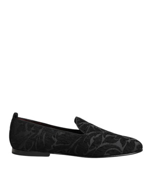 Dolce & Gabbana Black Brocade Loafers Slip On Men Dress Shoes