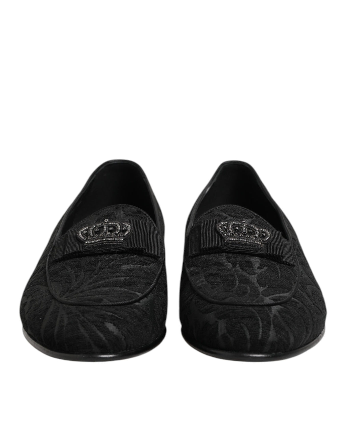 Dolce & Gabbana Black Brocade Crown Loafers Dress Shoes