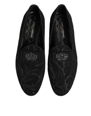 Dolce & Gabbana Black Brocade Crown Loafers Dress Shoes