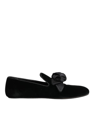 Dolce & Gabbana Black Suede Cotton Rose Slip On Loafers Shoes