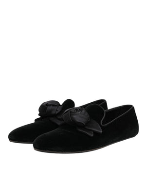 Dolce & Gabbana Black Suede Cotton Rose Slip On Loafers Shoes