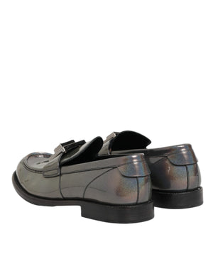 Dolce & Gabbana Metallic Silver Logo Slip On Men Dress Shoes