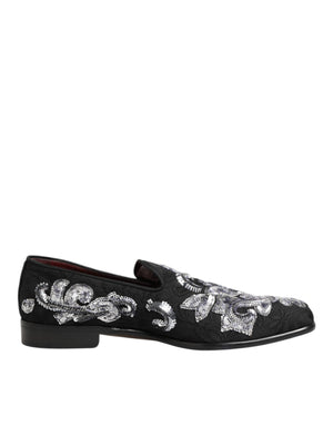 Dolce & Gabbana Black Silver Sequined Loafers Men Dress Shoes