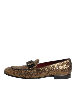 Dolce & Gabbana Gold Sequined Slip On Loafers Men Dress Shoes