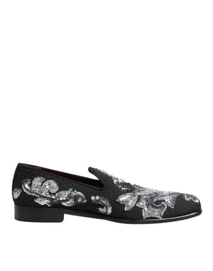Dolce & Gabbana Black Silver Sequined Loafers Men Dress Shoes