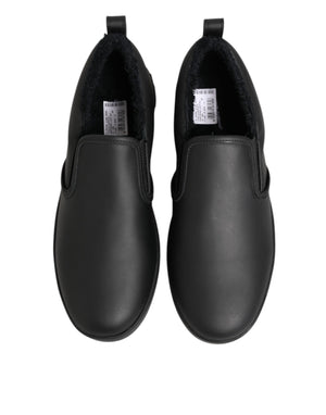 Dolce & Gabbana Black Leather Low Top Slip On Sneakers Shoes