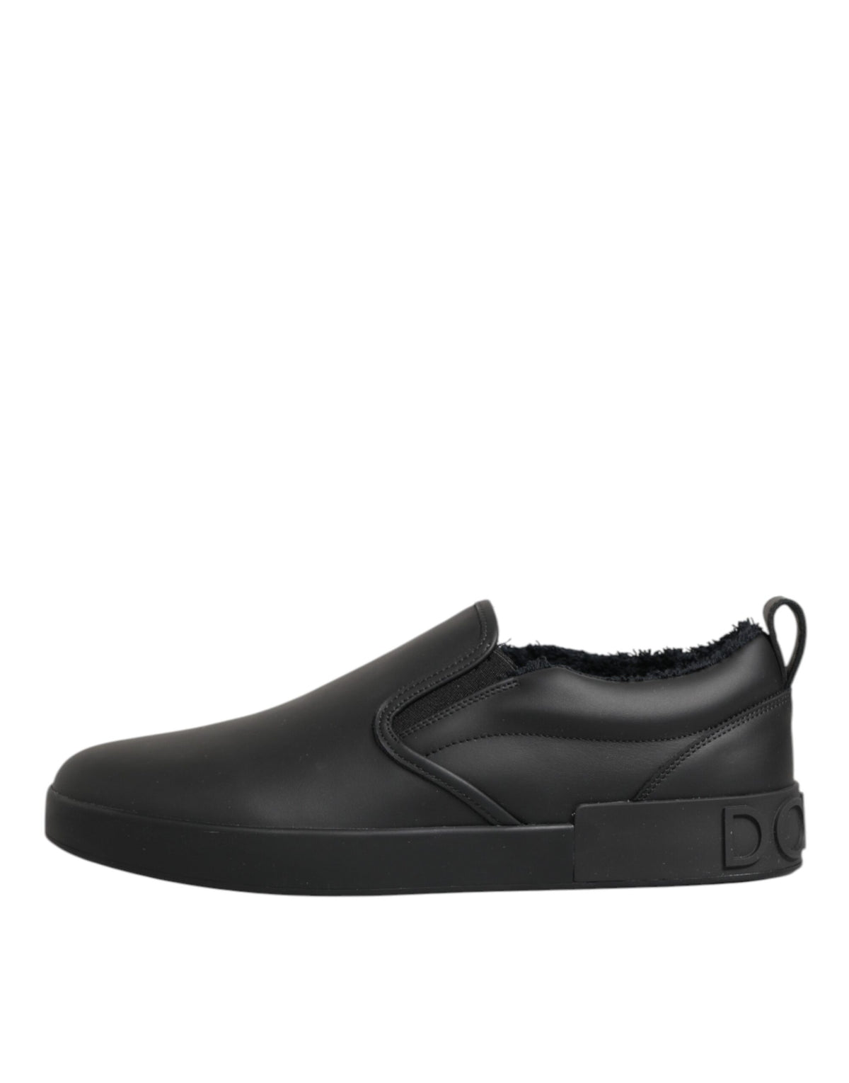 Dolce & Gabbana Black Leather Low Top Slip On Sneakers Shoes