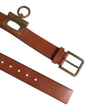 Dolce & Gabbana Brown Leather Side Rings Brass Buckle Belt