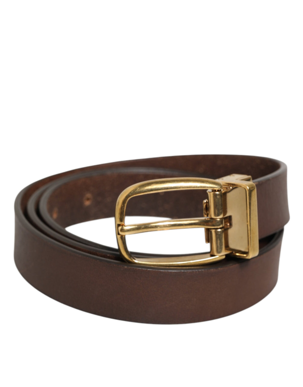 Dolce & Gabbana Brown Classic Gold Metal Logo Buckle Men Belt
