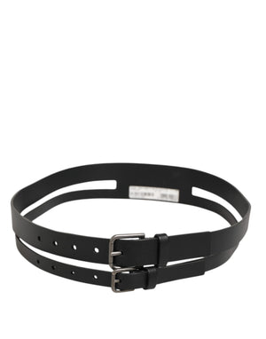 Dolce & Gabbana Black Double Strap Leather Buckle Men Belt