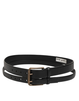 Dolce & Gabbana Black Double Strap Leather Brass Buckle Belt