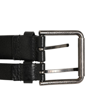 Dolce & Gabbana Black Double Strap Leather Silver Buckle Belt