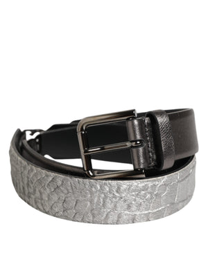 Dolce & Gabbana Black Silver Pebbled Texture Leather Buckle Men Belt