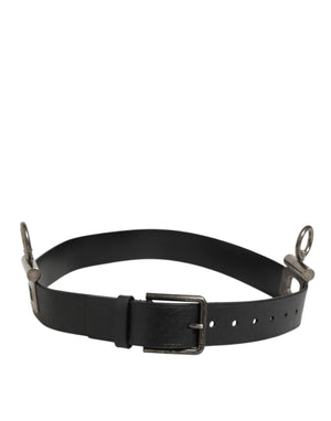 Dolce & Gabbana Black Leather Side Rings Brass Buckle Belt