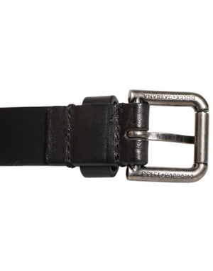 Dolce & Gabbana Black Double Strap Leather Silver Buckle Belt