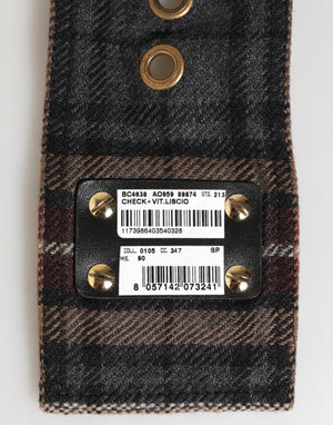 Dolce & Gabbana Plaid Fabric Logo Plate Brass Buckle Belt