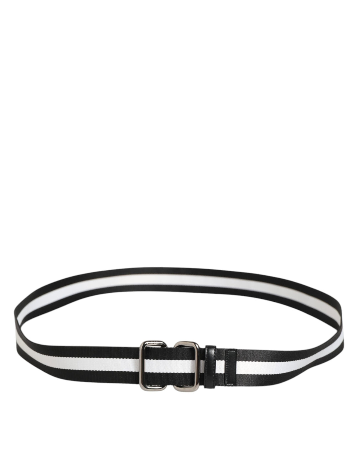 Dolce & Gabbana Black White Striped Logo Metal Buckle Belt