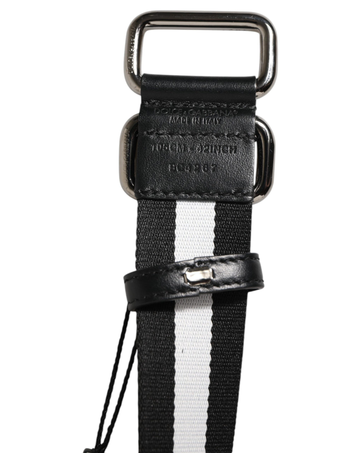Dolce & Gabbana Black White Striped Logo Metal Buckle Belt