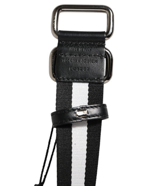 Dolce & Gabbana Black White Striped Logo Metal Buckle Belt