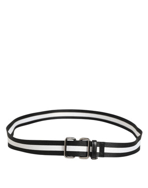 Dolce & Gabbana Black White Striped Logo Metal Buckle Belt