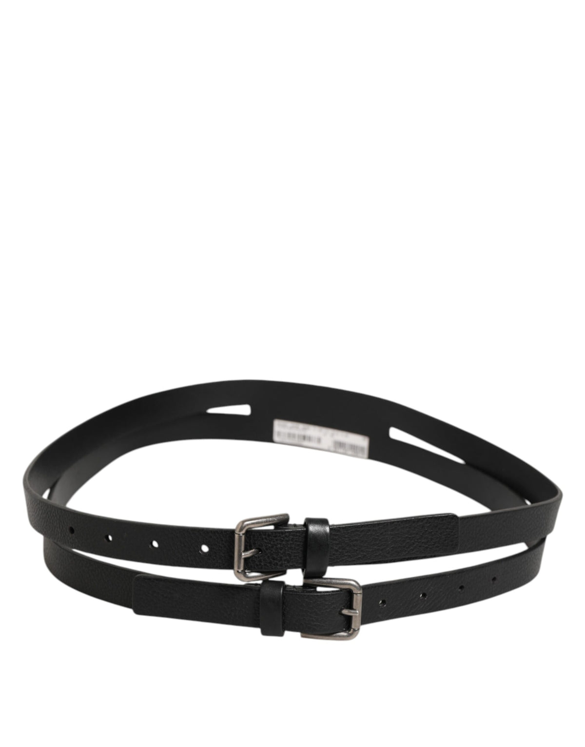 Dolce & Gabbana Black Double Strap Leather Gold Buckle Belt