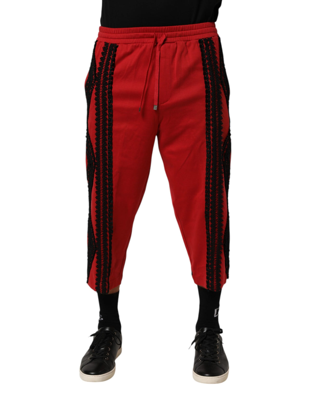 Dolce & Gabbana Red Embroidered Casual Cropped Trouser Pants