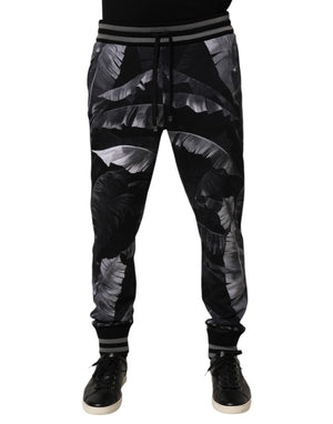 Dolce & Gabbana Black Banana Leaf Cotton Jogger Trouser Pants