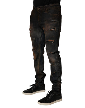 Dolce & Gabbana Black Cotton Skinny Tattered Men Denim Jeans