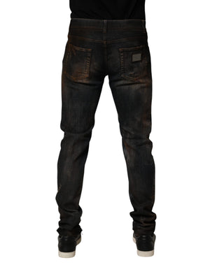 Dolce & Gabbana Black Cotton Skinny Tattered Men Denim Jeans
