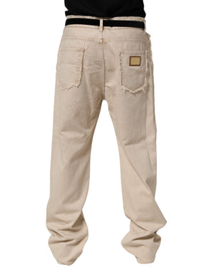 Dolce & Gabbana Beige Cotton Straight Denim Trouser Jeans