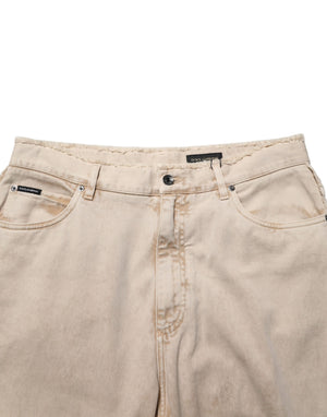 Dolce & Gabbana Beige Cotton Straight Denim Trouser Jeans