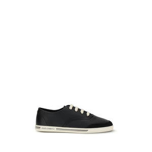 Dolce & Gabbana Black Calf Leather Bos Taurus Low Top Sneakers