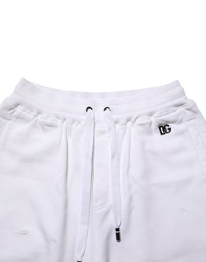 Dolce & Gabbana White Cotton Ripped Bermuda Sweatpants Shorts