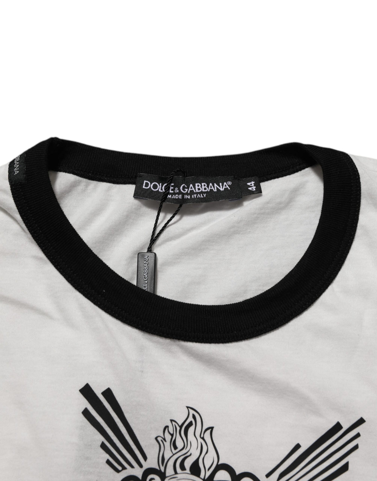 Dolce & Gabbana White Sacred Heart Cotton Crew Neck T-shirt