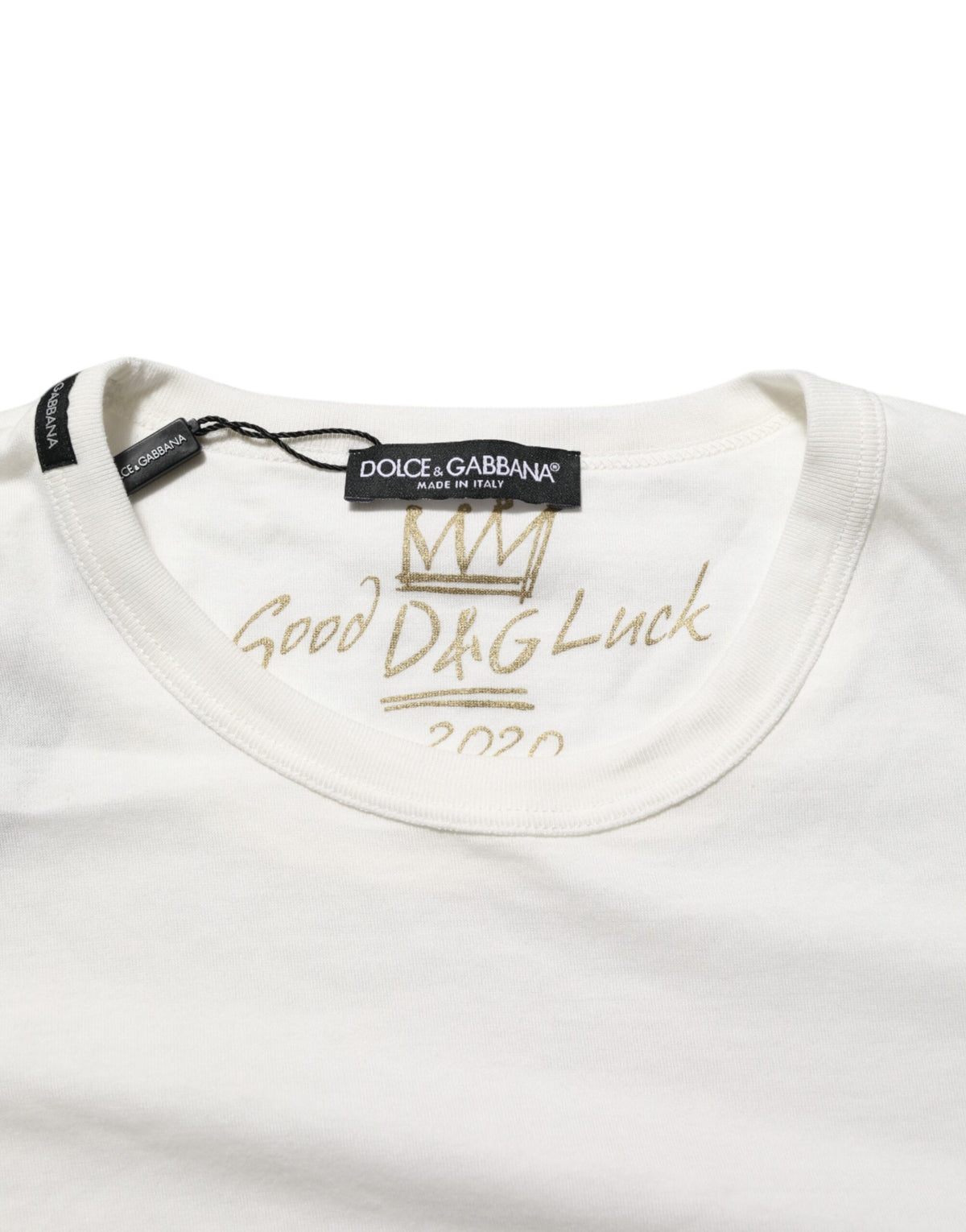 Dolce & Gabbana White Cotton Goodluck 2020 Crew Neck T-shirt