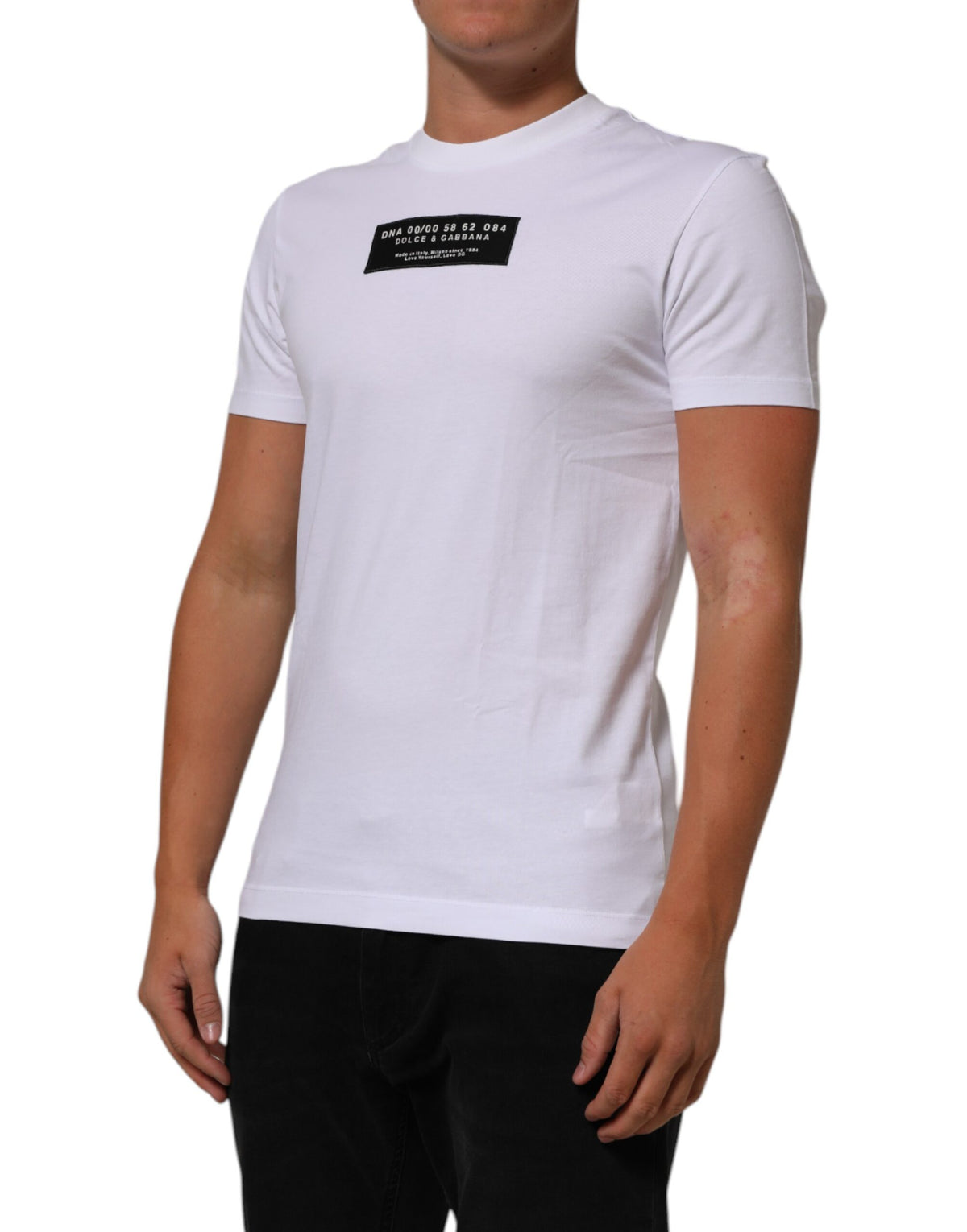 Dolce & Gabbana White Cotton Logo Print Crew Neck Men T-shirt