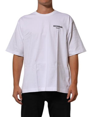 Dolce & Gabbana White Cotton Logo Print Crew Neck T-shirt
