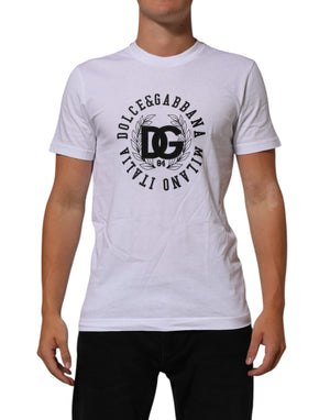 Dolce & Gabbana White Cotton Logo Print Crew Neck T-shirt
