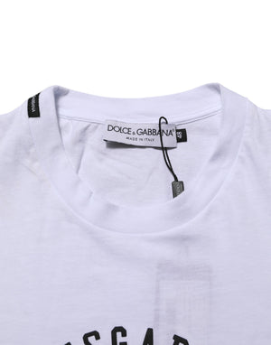Dolce & Gabbana White Cotton Logo Print Crew Neck T-shirt