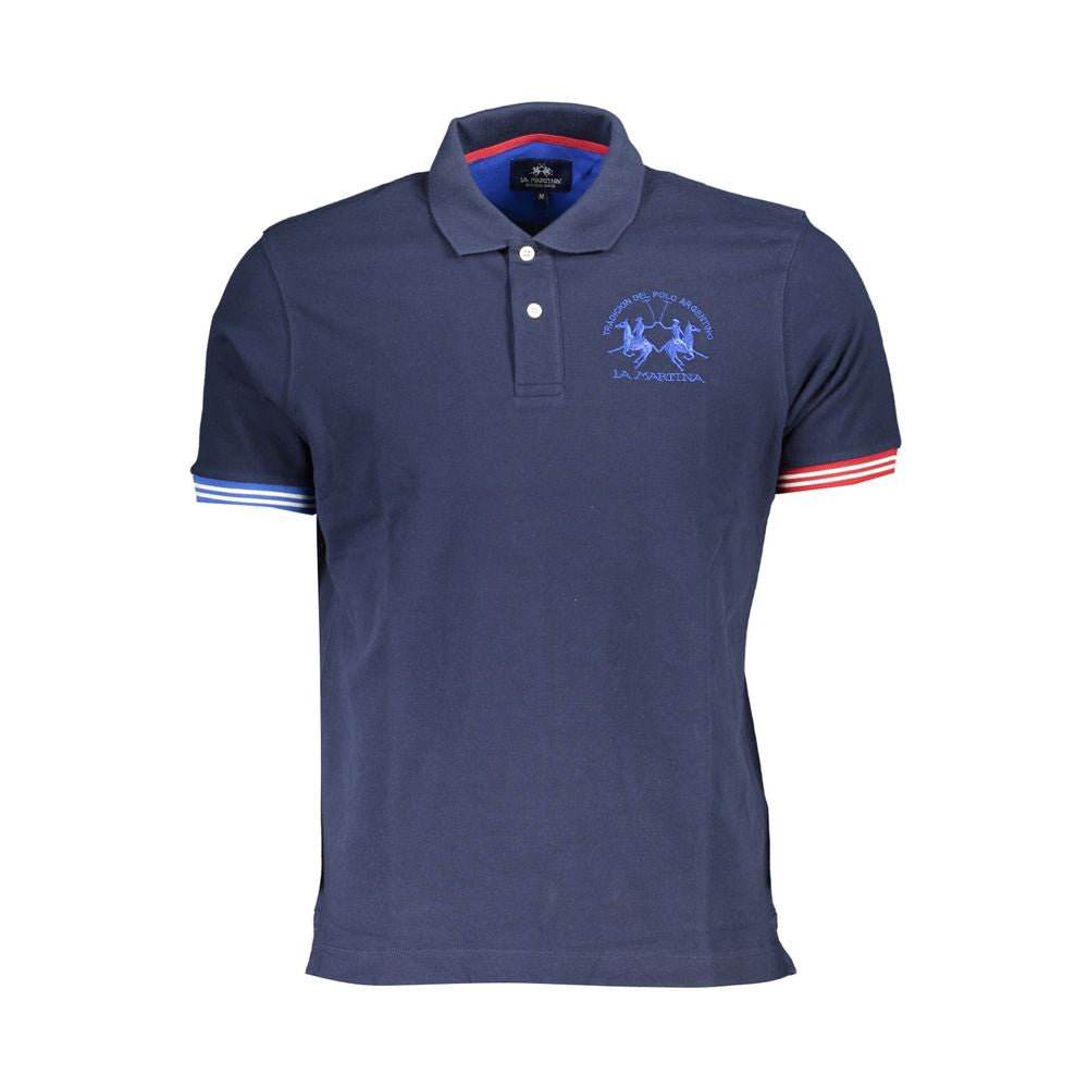La Martina Blue Cotton Men Polo Shirt