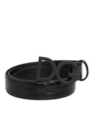 Dolce & Gabbana Black Exotic Leather Metal Logo Buckle Belt