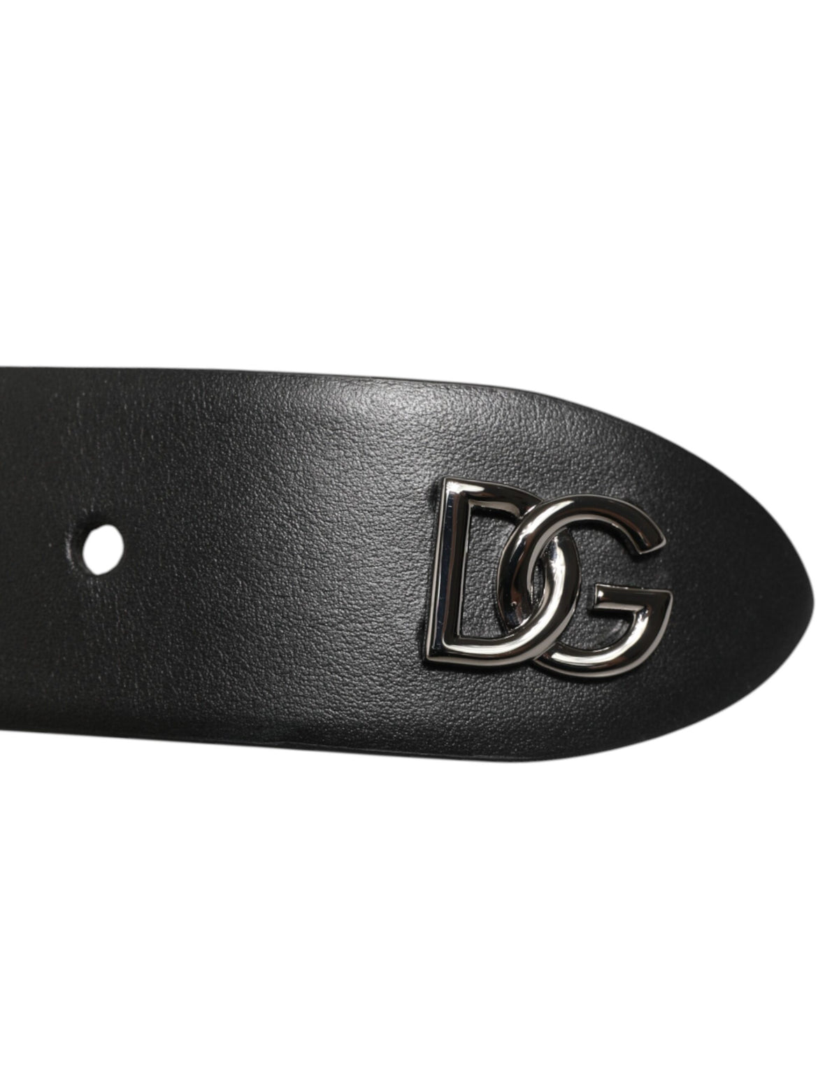 Dolce & Gabbana Black Calf Leather Studded Silver Buckle Belt