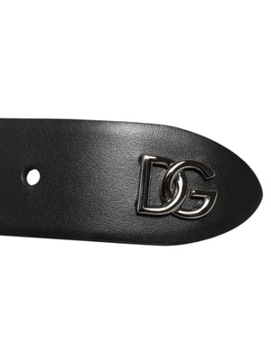 Dolce & Gabbana Black Calf Leather Studded Silver Buckle Belt