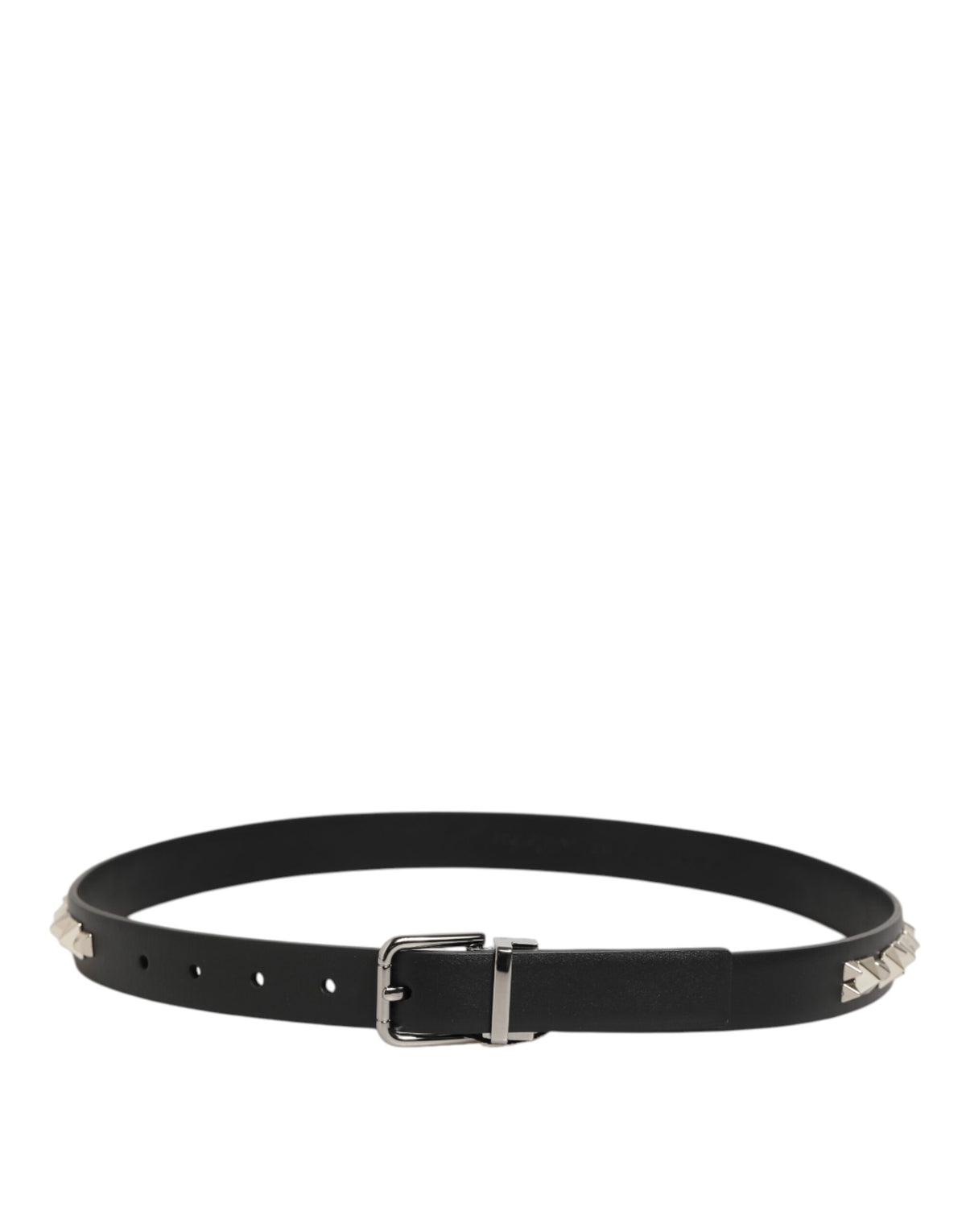 Dolce & Gabbana Black Leather Studded Silver-Tone Buckle Belt