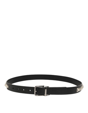 Dolce & Gabbana Black Leather Studded Silver-Tone Buckle Belt