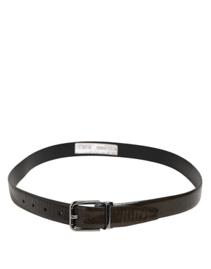 Dolce & Gabbana Brown Glossy Leather Classic Metal Buckle Belt