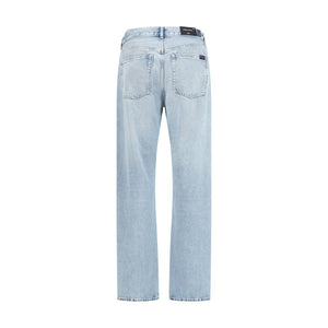 7FOR Light Blue Cotton Straight-Leg Jeans